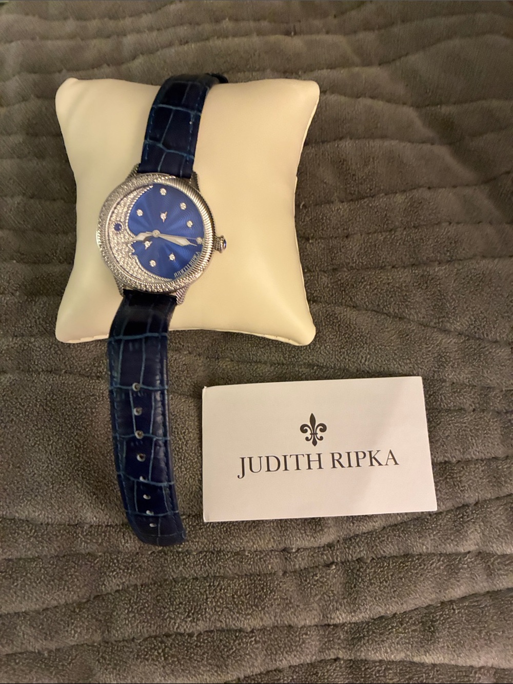 Judith Ripka Navy Blue Dial Watch with Croc-Pattern Blue Strap